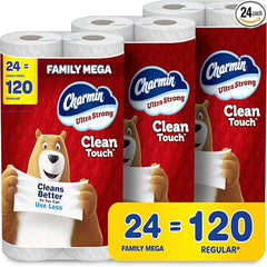 Charmin Ultra Strong Clean Touch Toilet Paper, 24 Family Mega Rolls = 120 Regular Rolls