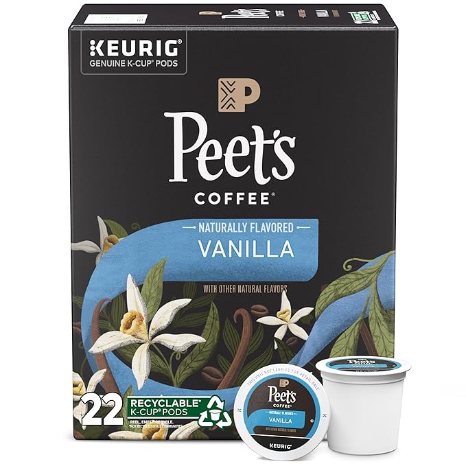 Peet's Coffee, Flavored Light Roast Keurig K-Cup Pods - Vanilla 22 Count (1 Box of 22 K-Cup Pods)