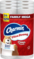 Charmin Ultra Strong Clean Touch Toilet Paper, 24 Family Mega Rolls = 120 Regular Rolls