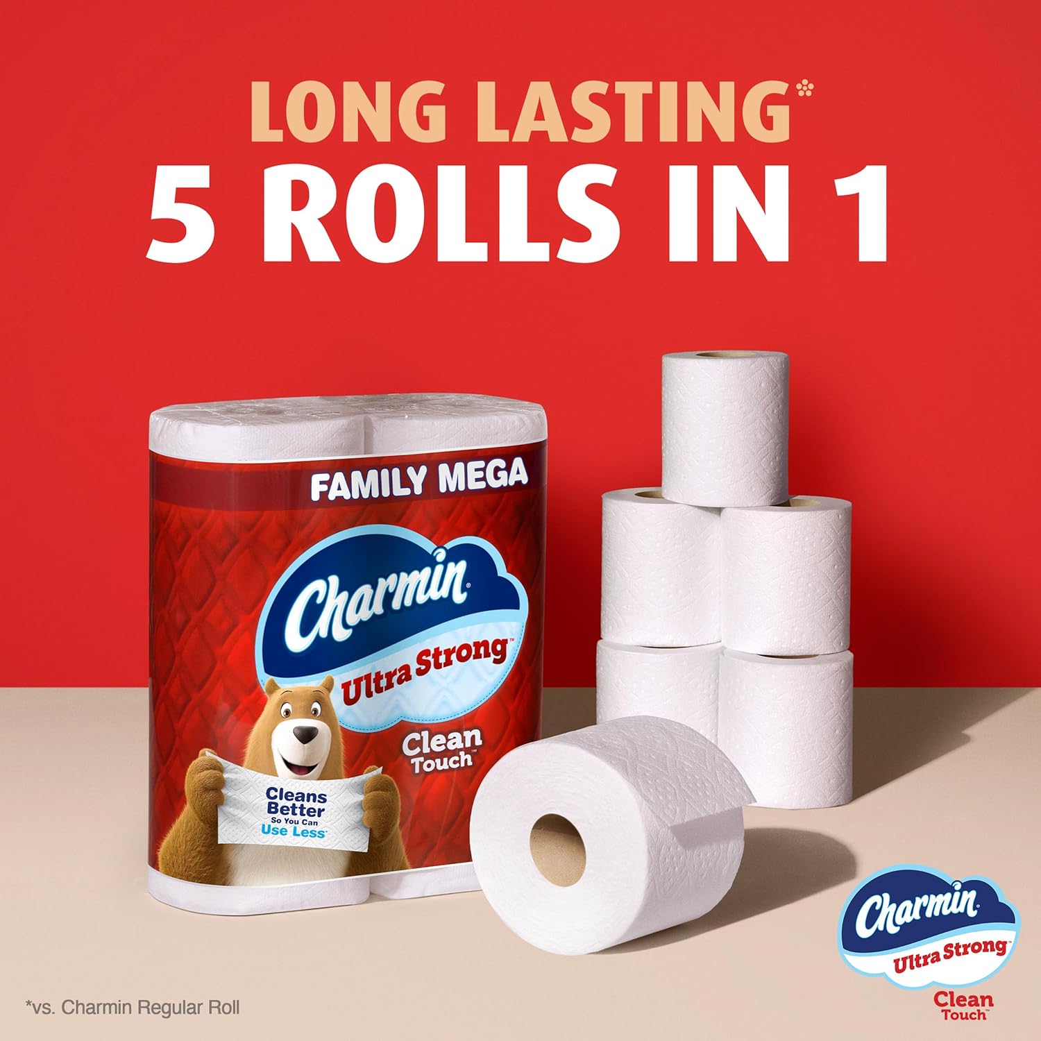 Charmin Ultra Strong Clean Touch Toilet Paper, 24 Family Mega Rolls = 120 Regular Rolls