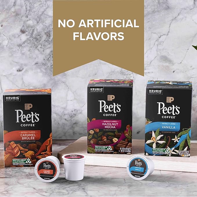 Peet's Coffee, Flavored Light Roast Keurig K-Cup Pods - Vanilla 22 Count (1 Box of 22 K-Cup Pods)
